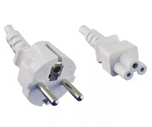 Power cord Europe CEE 7/7 to C5, 0.75mm², CEE 7/7/IEC 60320 to C5, VDE, white, length 1.80m, DINIC Box